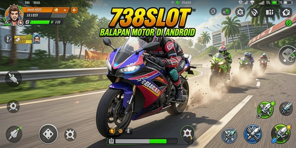 Gameplay mendebarkan di trek balapan 738SLOT.