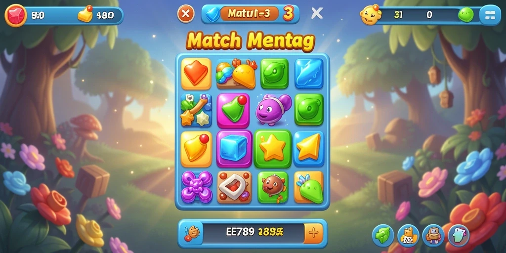 Screenshot gameplay EE789 menunjukkan momen seru mencocokkan elemen.