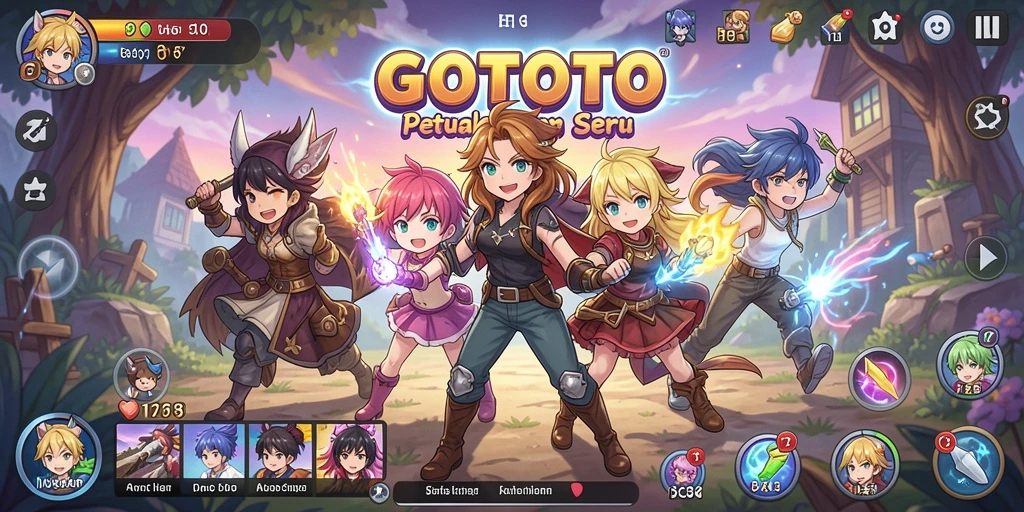 Tangkapan layar dari gameplay GOTOTO yang menampilkan petualangan anime yang seru.