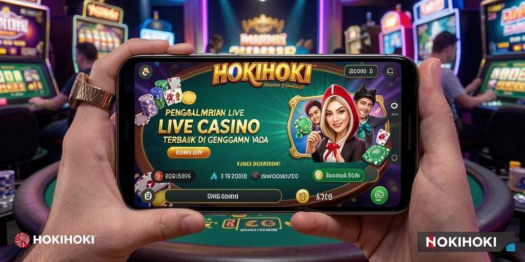 Screenshot gameplay HOKIHOKI menunjukkan suasana kasino yang hidup dan interaktif.