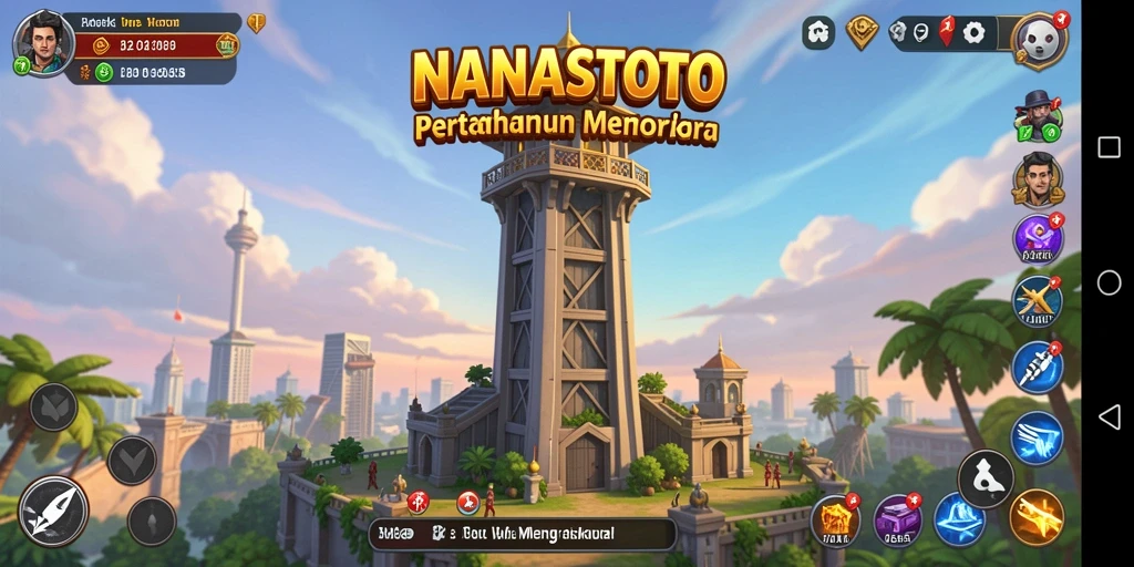 Tangkapan layar NANASTOTO menunjukkan aksi seru dalam pertahanan menara.